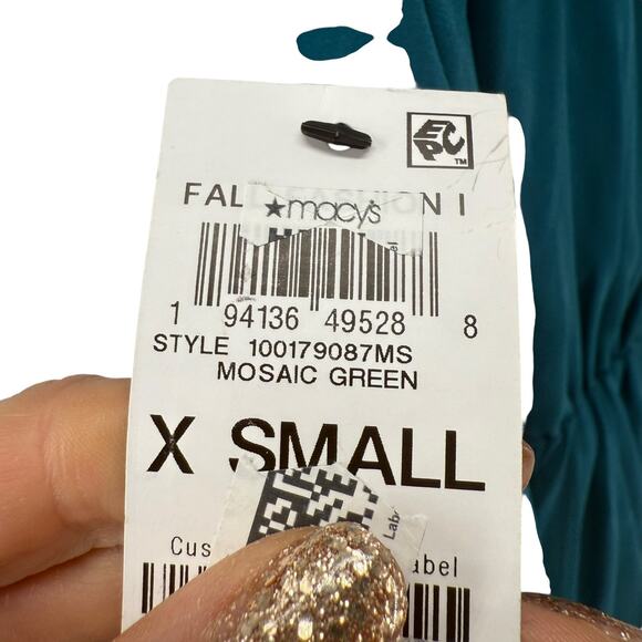 INC Dress Long Sleeve Size XS Mosaic Green Collared Faux Wrap V Neck NEW Draped - Picture 8 of 11